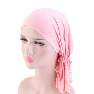 Turbans élastiques en coton modal de couleur unie pour femmes Foulard Casquette Bandeau Pirate <span class=keywords><strong>Chimiothérapie</strong></span> Chapeau Bandanas - Product Image 5
