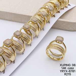 XUPING Jewelry Wholesale 14K Gold Color Plated Iced Out Stone Bridegroom Bridal Fashion <strong>Women</strong> Men a Pair Couple Wedding <strong>Ring</strong> <strong>Set</strong> - Product Image 6