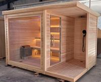 Sauna Moderna de Madera Maciza para Exteriores, 6-8 Personas, Ventana Grande, Cedro Rojo Canadiense, Vestuario para Gimnasio o Villa