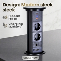 Prise de courant de table escamotable motorisée BNT avec 2 prises USB A+C, étanche IP44, port réseau RJ45, 16A