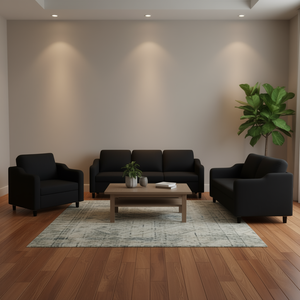 Set Divano Nero 100% Poliestere, Arredamento Moderno per Soggiorno, Gambe in Metallo Resistenti, Cuscini Imbottiti e Braccioli Imbottiti - Product Image 2