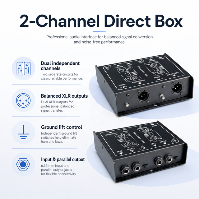 2-Channel Audio DB-1 Direct Box, Passive Audio DI Box, Professional Signal Conversion for Audiio & Studio Converter
