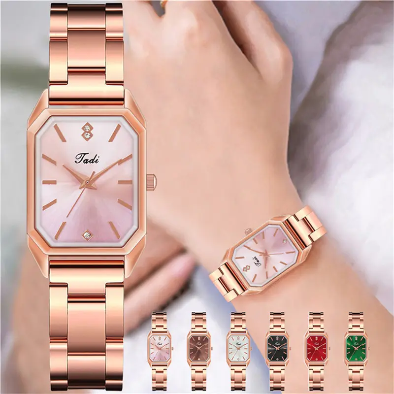 WJ-10459 Fabrik Großhandel New Stock Einfache Damen Stahl uhr Hot Selling Frauen Rechteckige Rose Gold Quarzuhren für Frauen