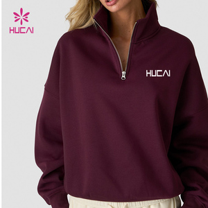 Sweat-shirt de sport oversize pour femme HUCAI avec logo personnalisé, léger, col rond, demi-zip, pour l'entraînement - Product Image 1