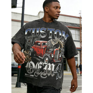 Camiseta de Hombre Estilo Streetwear, Oversize, Corte Cuadrado, 100% Algodón, con Impresión Digital Desgastada, Estilo Vintage, Personalizable OEM - Product Image 3