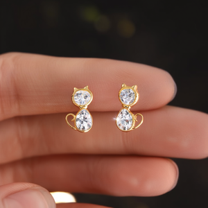 <b>Cat</b> Shape Stud <b>Earrings</b> Gold Plated 316L Stainless Steel Fashion Jewelry - Product Image 3