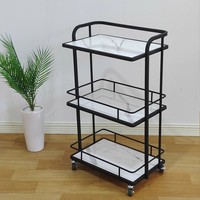 Équipement de salon de manucure moderne en or blanc, chariot de spa à 3 niveaux, chariot à outils de luxe portable avec 4 roues
