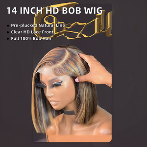 14 Zoll Kurze Gerade HD <span class=keywords><strong>Bob</strong></span> Perücke Naturschwarz Brasilianisches Remy Haar mit Baby Hair 13x4 für Transparente Spitze 180% Dichte Frontalperücke - Product Image 2