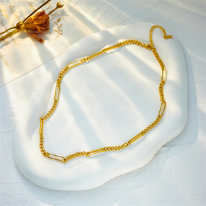 Geometric Chain Necklace Gold Titanium Steel Asymmetrical Design Party Fashion Jewelry - Product Image 3