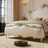Lit double Jianfeina de style français et américain en cuir véritable et bois massif 1,8 m, luxueux pour chambre principale, usage domestique
