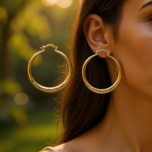 Orecchini a Cerchio Classici Placcati Oro Akibaeco Colore Giallo Unisex per Uso Quotidiano Gioielli Raffinati - Product Image 2