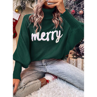 Pull-over personnalisé à col haut en gros pour femmes hiver noël joyeux lettre brodé streetwear OEM ODM
