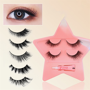 Cils 3D en faux vison ultra doux, aspect naturel, demi-bande, emballage en forme d'étoile, 2 paires de cils œil de chat avec colle - Product Image 2