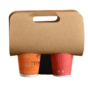 Disposable Cup Carrier Take Away Drink Coffee Paper Cup Carrier Holder Tray With Handles Take Away Food