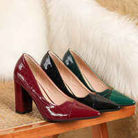 Chaussures à talons carrés en cuir verni à bout pointu, style escarpins, pour femmes, idéales pour les affaires, les banquets, les bals de promo, les mariages et les soirées - Meilleures ventes