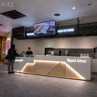 Comptoir à thé à bulles Design fantaisie blanc rétro-éclairé Led Logo Wine Club Hotel Juice Ice Cream Cafe Shop Sushi Restaurant Bar Comptoir