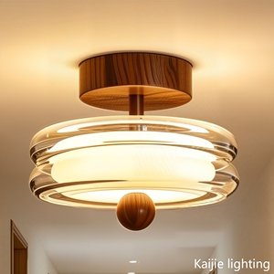 Luminaire de couloir classique en verre avec détails en bois de noyer, une pièce sophistiquée pour sublimer l'esthétique des entrées, des halls et des petits vestibules. - Product Image 1