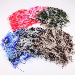 Topi kupluk rajut hangat pria dan wanita, topi beanie musim dingin nelayan berburu grassy distressed untuk pria dan wanita