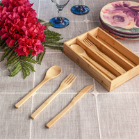 Ensemble de couverts jetables en bambou 100% entièrement naturel 1 fourchette 1 cuillère 1 couteau couverts en bambou couverts jetables biodégradables pour la fête