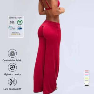 Women's Hight Waist Fold-Over Waistband Fitness Workout <b>Leggings</b> Wide Leg Slimming Flare Yoga Fitness Gym Pants - Product Image 1
