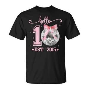 Camiseta con diseño de bola de discoteca y lazo coqueto para el 10º cumpleaños, diseño rosa, Est 2015 - Product Image 1