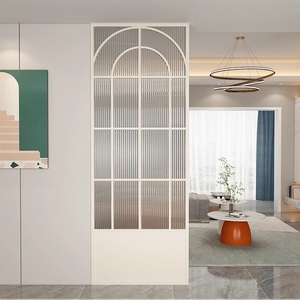 Paravent en verre long de style français pour salon, entrée, hall d'entrée, salle de bain, avec motifs en fer forgé et acier inoxydable, effet vague d'eau - Product Image 2