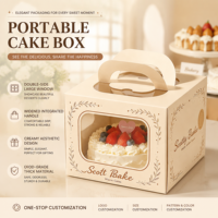 Boîte à gâteau alimentaire jetable personnalisée avec logo, fenêtre et poignée, finition mate, forme sur mesure, en carton rigide recyclable