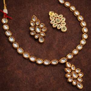 Traditional <b>Indian</b> Copper Bridal Necklace and Earring Set for Women Ethnic Wedding Jewelry with Fashionable Finish - Product Image 4