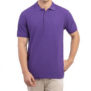 Chemise décontractée pour homme en coton tricoté, unie, respirante, coupe classique, à manches courtes et boutonnée, couleur violette - Product Image 1