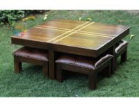 Ensemble de salle à manger carré en bois Table de dîner compacte bureau de cuisine naturel faible hauteur Inde Buffet banc minimaliste table écologique