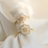 Bagues ajustables tendance plaquées or 18 carats avec nœud papillon fleuri pour femme, élégantes, style coréen, en zircon cubique, bague ouverte, cadeau bijoux