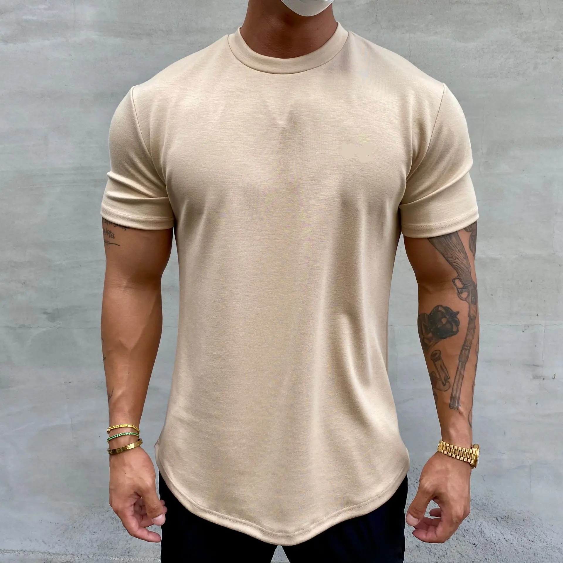 Elastic Custom Logo Short Sleeve Mens T Shirt Training Fitted Workout Fitness Mens Slim Fit Sport Oversize Gym Shirt