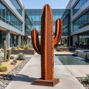 Sculpture de cactus Saguaro en acier corten, style minimaliste industriel, paysage désertique, taille personnalisée, sculpture de jardin - Product Image 4