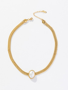 TZ119 European and American <b>Thick</b> Chain Large Pearl Necklace, Earrings and <b>Ring</b> Stainless Steel Set - Product Image 4