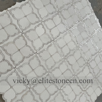 Ubin Mosaik Bunga Putih dan Emas, Mosaik Batu Marmer, Ubin Mosaik Bunga untuk Kamar Mandi, Dapur, Villa, Hotel, Dinding, Lantai