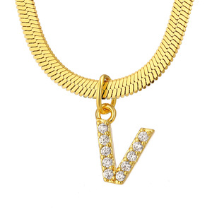 <span class=keywords><strong>Collana</strong></span> <span class=keywords><strong>con</strong></span> Lettera Placcata in Oro 18K, <span class=keywords><strong>Ciondolo</strong></span> <span class=keywords><strong>con</strong></span> <span class=keywords><strong>Iniziale</strong></span> e Zirconi, Catena a Serpente in Acciaio Inossidabile 316L - Product Image 3