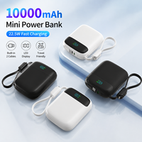 Mini batterie Li-polymère 10000 mAh, Power Bank haute puissance 22,5 W, charge rapide, deux câbles intégrés, chargeur portable, écran LED