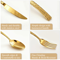 Ensemble de couverts de luxe en or avec manche martelé, idéal pour les événements de restauration, les hôtels, les complexes hôteliers et les tables de haute cuisine