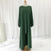Ensemble Abaya et Pantalon Kaftan pour Femme en Fibre d'Acétate Couleur Unie, Coupe Ample, Col Rond, Manches Longues, Style Fermé