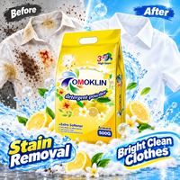 OMOKLIN Poudre Détergente Moussante au Citron 500G Emballage Jaune Fournisseur d'Usine Vente en Gros Savon en Poudre Enzymatique pour Linge