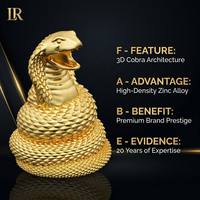 Capuchon de parfum Cobra Serpentine Zamac à motif serpentin, pose agressive, doré à l'or fin, concept réaliste, OEM personnalisé, sans stock