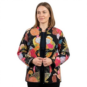 Floral Printed Quilted <b>Jacket</b> Women's Full Sleeve Winter Wear 100% Cotton Nonwoven Fabric Reversible Quick Dry - Product Image 1