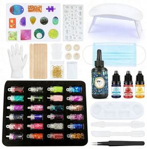 TOYSRUNNER Fast Curing DIY Play Jewelry Kit Hard Transparent Epoxy Silicone Molds Pendants Earrings Keychains Glitter Foil - Product Image 1