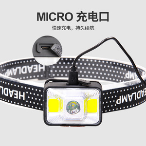 Linterna frontal LED recargable con luz roja para camping al aire libre con diseño de doble interruptor - Product Image 4
