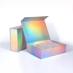 2024 özel geri dönüşümlü Hologram gökkuşağı renkli lazer makyaj kozmetik karton kutu hediye paketleme