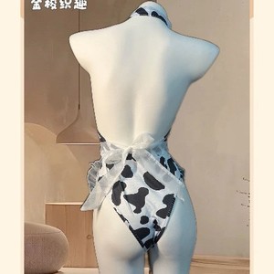 Tenue de demoiselle d'honneur à imprimé vache, style japonais, combinaison de jeu de rôle, noir et blanc, viscose, déguisement fantaisie pour femmes 8148 - Product Image 2