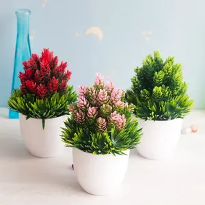 DREA Hot Sell Mini Potted Plastic Plant Bonsai Small Artificial Flower Inner Desktop Bathroom Decor