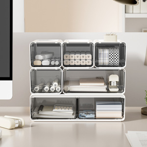 Desktop <b>Drawer</b> <b>Storage</b> <b>Box</b> Transparent Organizer For Makeup Office Desk Bathroom Use Rectangle Standing Type 1 Layer - Product Image 3