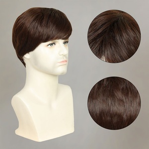 FH, venta al por mayor, pelucas sintéticas cortas de fibra Natural, pelucas de pelo sintético corto marrón para hombres - Product Image 3