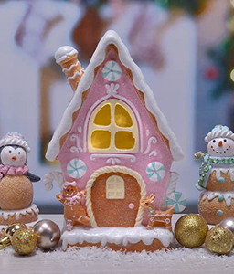 Pink Resin <b>Gingerbread</b> House <b>Christmas</b> <b>Decoration</b> 2026 Lighted LED Hand-painted CE Certified <b>Christmas</b> Village Houses - Product Image 4
